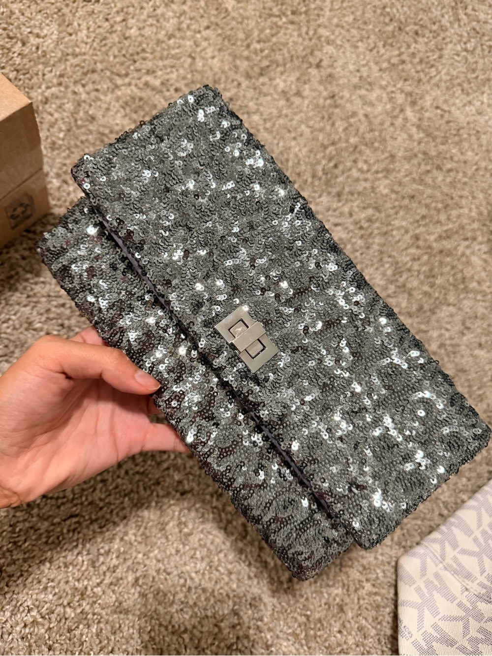 Sequin Envelope Clutch Bag - Silver